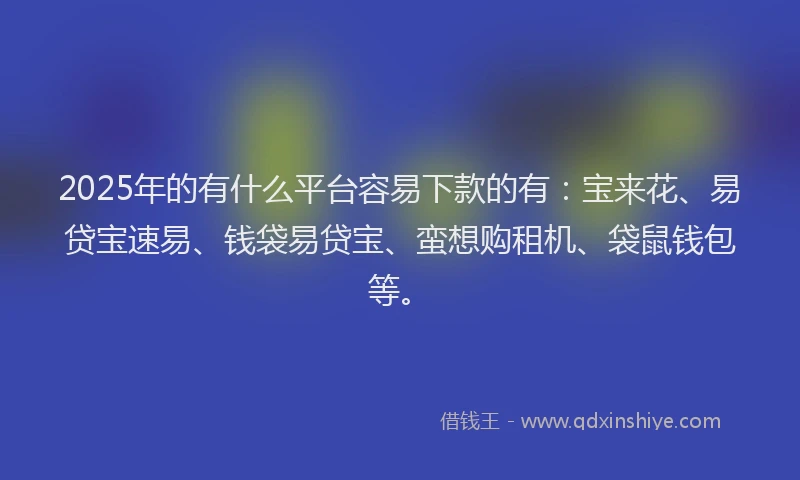 2025年的有什么平台容易下款的有：宝来花、易贷宝速易、钱袋易贷宝、蛮想购租机、袋鼠钱包等。