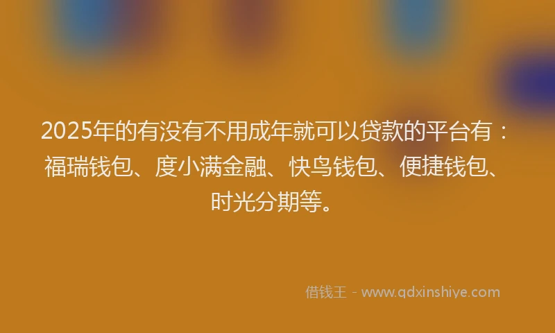 2025年的有没有不用成年就可以贷款的平台有：福瑞钱包、度小满金融、快鸟钱包、便捷钱包、时光分期等。