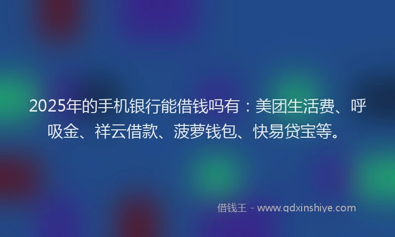 2025年的手机银行能借钱吗有：美团生活费、呼吸金、祥云借款、菠萝钱包、快易贷宝等。