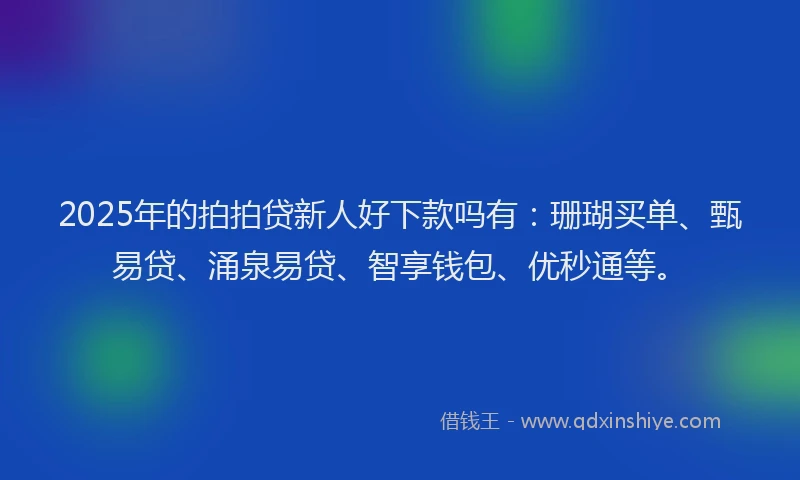 2025年的拍拍贷新人好下款吗有：珊瑚买单、甄易贷、涌泉易贷、智享钱包、优秒通等。