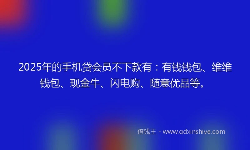 2025年的手机贷会员不下款有：有钱钱包、维维钱包、现金牛、闪电购、随意优品等。