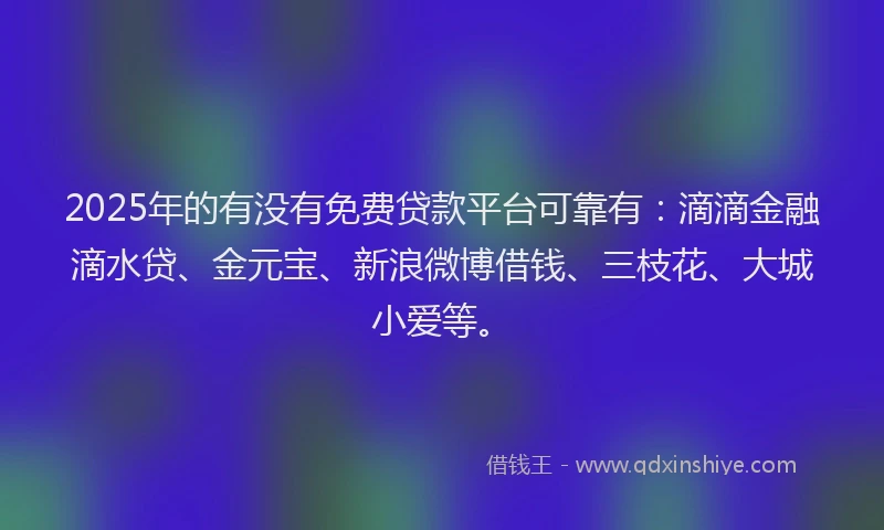2025年的有没有免费贷款平台可靠有：滴滴金融滴水贷、金元宝、新浪微博借钱、三枝花、大城小爱等。
