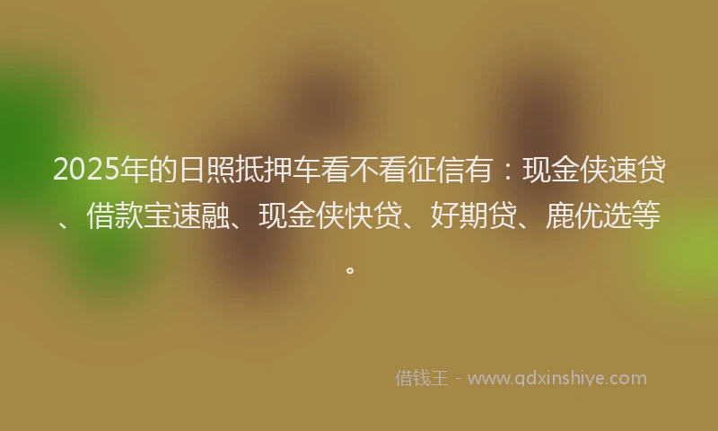 2025年的日照抵押车看不看征信有：现金侠速贷、借款宝速融、现金侠快贷、好期贷、鹿优选等。