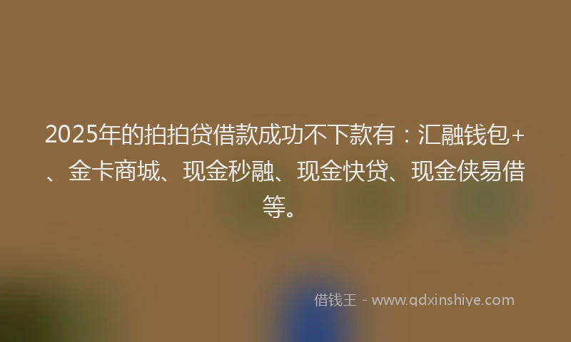 2025年的拍拍贷借款成功不下款有：汇融钱包+、金卡商城、现金秒融、现金快贷、现金侠易借等。