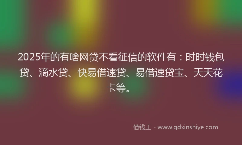 2025年的有啥网贷不看征信的软件有：时时钱包贷、滴水贷、快易借速贷、易借速贷宝、天天花卡等。