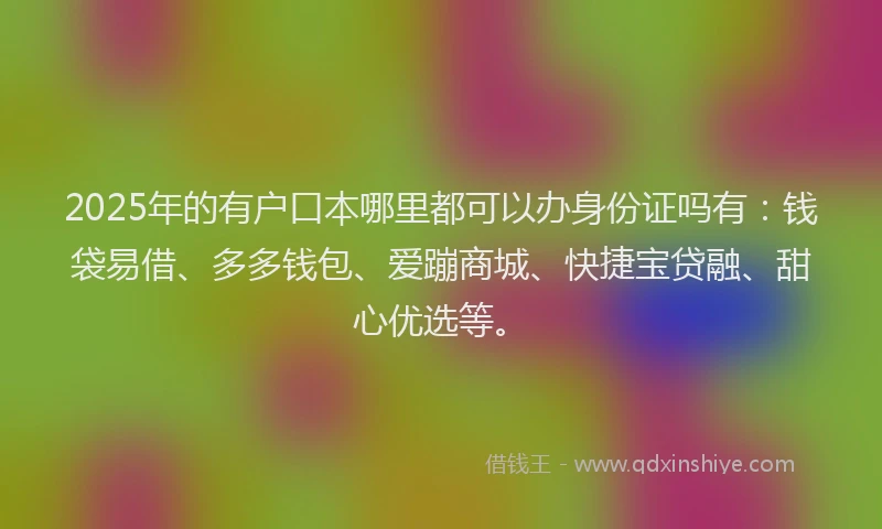 2025年的有户口本哪里都可以办身份证吗有：钱袋易借、多多钱包、爱蹦商城、快捷宝贷融、甜心优选等。