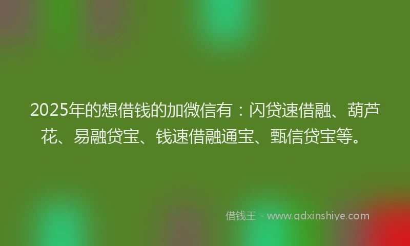 2025年的想借钱的加微信有：闪贷速借融、葫芦花、易融贷宝、钱速借融通宝、甄信贷宝等。