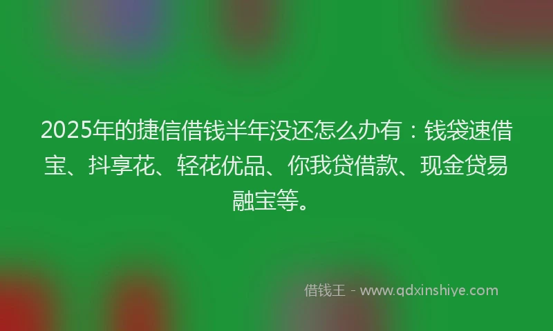 2025年的捷信借钱半年没还怎么办有：钱袋速借宝、抖享花、轻花优品、你我贷借款、现金贷易融宝等。