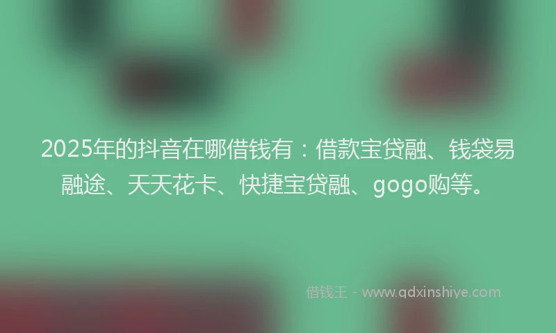 2025年的抖音在哪借钱有：借款宝贷融、钱袋易融途、天天花卡、快捷宝贷融、gogo购等。