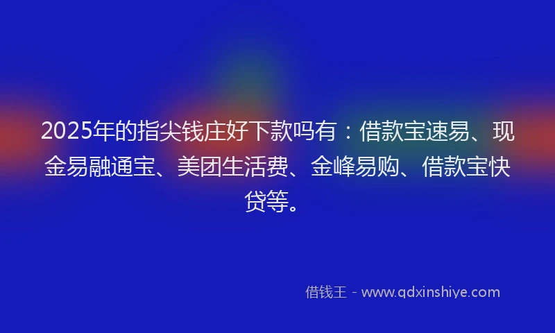 2025年的指尖钱庄好下款吗有：借款宝速易、现金易融通宝、美团生活费、金峰易购、借款宝快贷等。