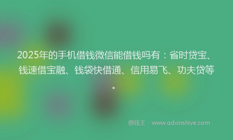 2025年的手机借钱微信能借钱吗有：省时贷宝、钱速借宝融、钱袋快借通、信用易飞、功夫贷等。