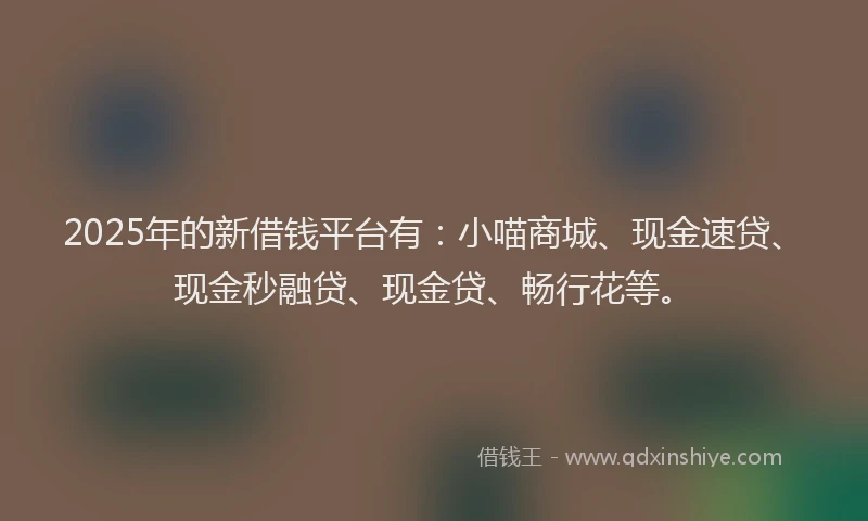 2025年的新借钱平台有：小喵商城、现金速贷、现金秒融贷、现金贷、畅行花等。