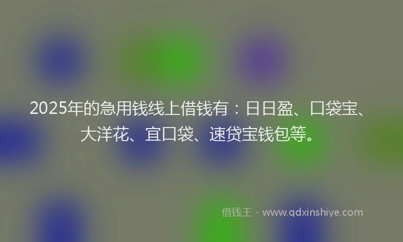 2025年的急用钱线上借钱有：日日盈、口袋宝、大洋花、宜口袋、速贷宝钱包等。