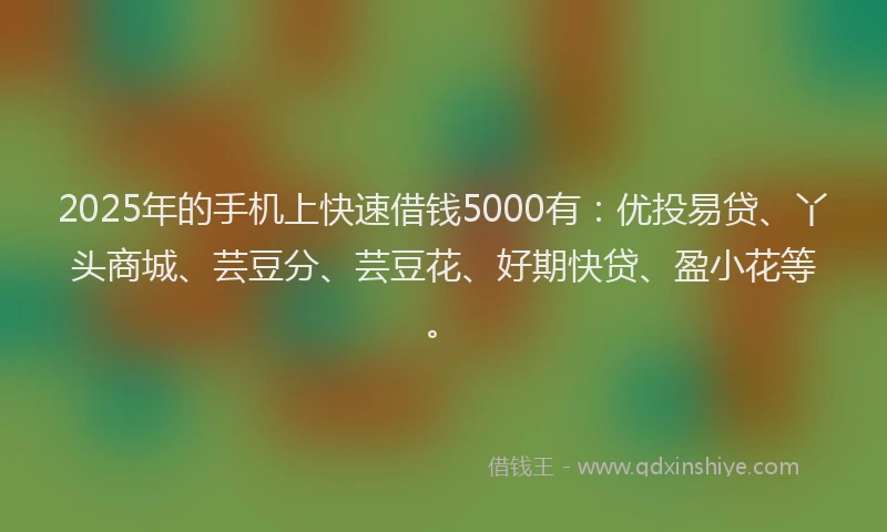 2025年的手机上快速借钱5000有：优投易贷、丫头商城、芸豆分、芸豆花、好期快贷、盈小花等。