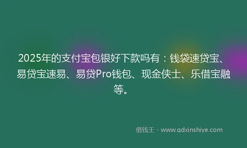2025年的支付宝包银好下款吗有：钱袋速贷宝、易贷宝速易、易贷Pro钱包、现金侠士、乐借宝融等。