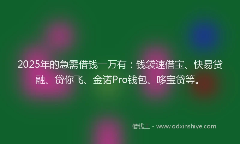 2025年的急需借钱一万有：钱袋速借宝、快易贷融、贷你飞、金诺Pro钱包、哆宝贷等。