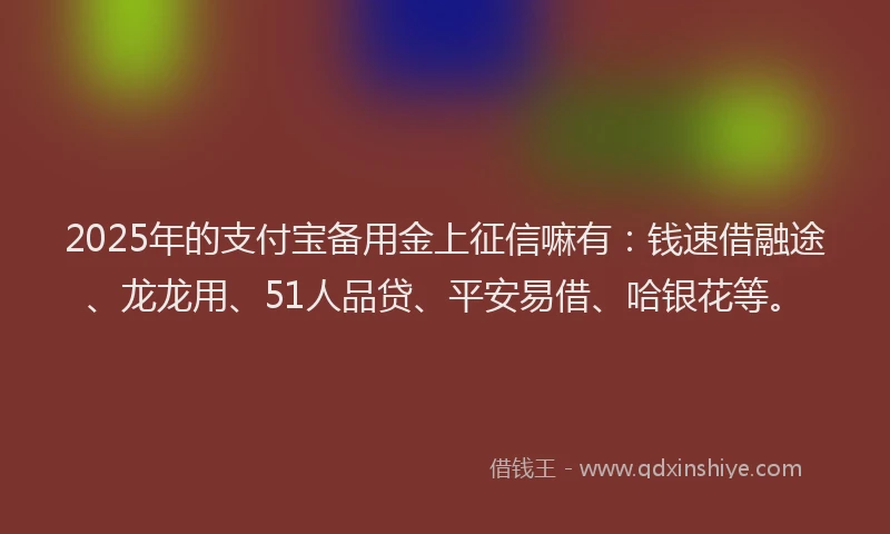 2025年的支付宝备用金上征信嘛有：钱速借融途、龙龙用、51人品贷、平安易借、哈银花等。