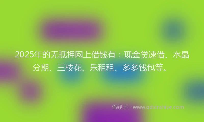 2025年的无抵押网上借钱有：现金贷速借、水晶分期、三枝花、乐租租、多多钱包等。