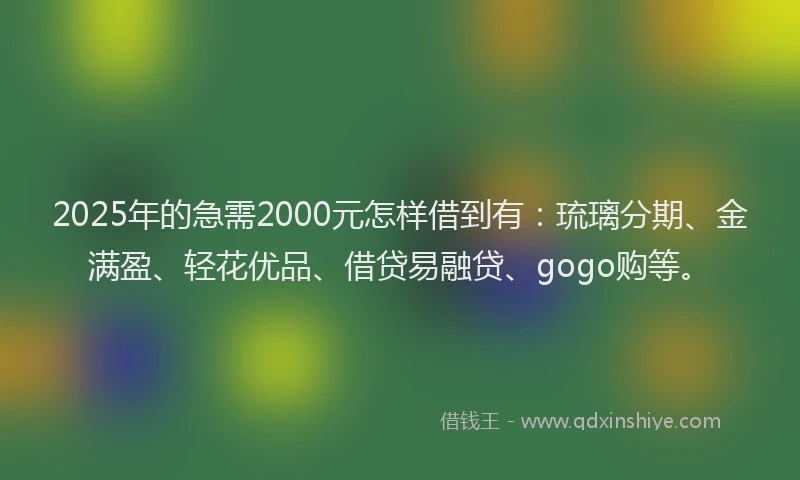 2025年的急需2000元怎样借到有：琉璃分期、金满盈、轻花优品、借贷易融贷、gogo购等。