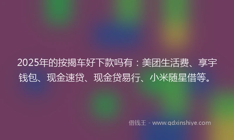 2025年的按揭车好下款吗有：美团生活费、享宇钱包、现金速贷、现金贷易行、小米随星借等。