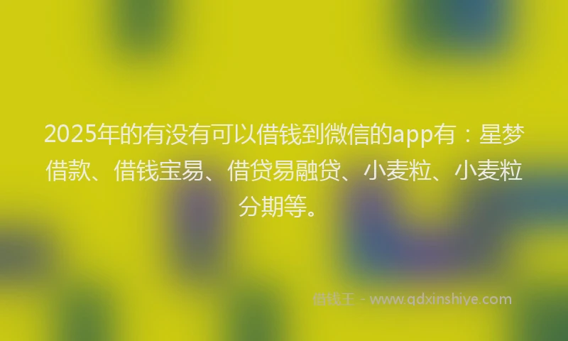 2025年的有没有可以借钱到微信的app有：星梦借款、借钱宝易、借贷易融贷、小麦粒、小麦粒分期等。