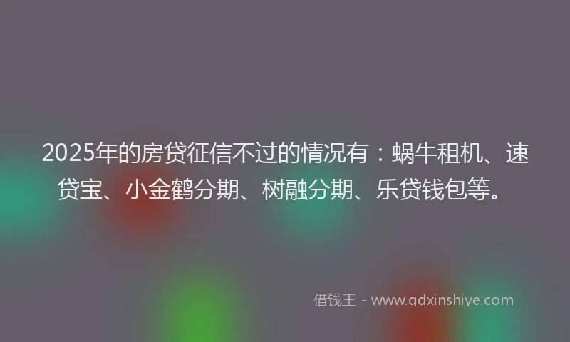 2025年的房贷征信不过的情况有：蜗牛租机、速贷宝、小金鹤分期、树融分期、乐贷钱包等。