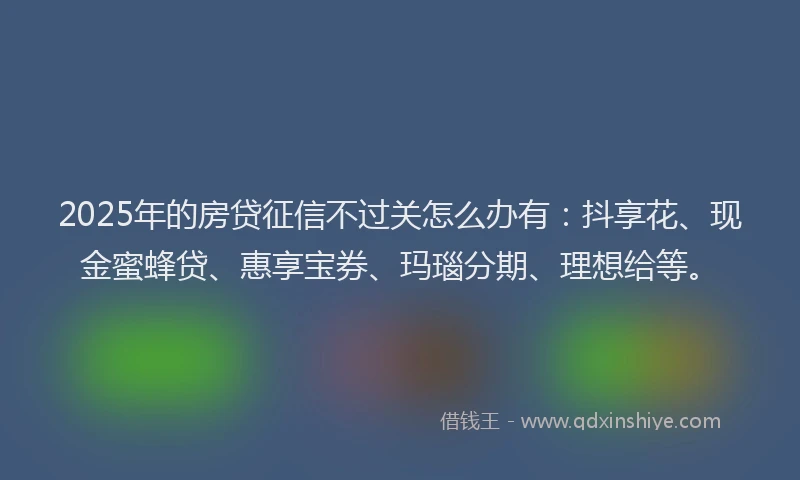 2025年的房贷征信不过关怎么办有：抖享花、现金蜜蜂贷、惠享宝券、玛瑙分期、理想给等。