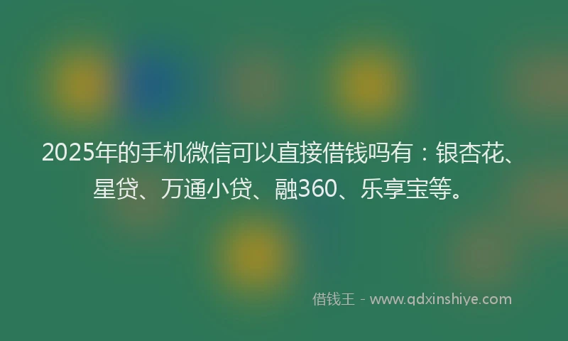 2025年的手机微信可以直接借钱吗有：银杏花、星贷、万通小贷、融360、乐享宝等。