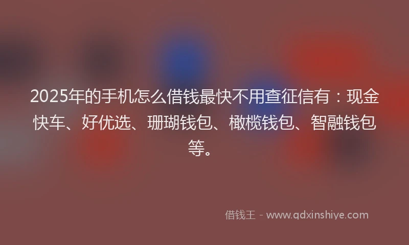 2025年的手机怎么借钱最快不用查征信有：现金快车、好优选、珊瑚钱包、橄榄钱包、智融钱包等。