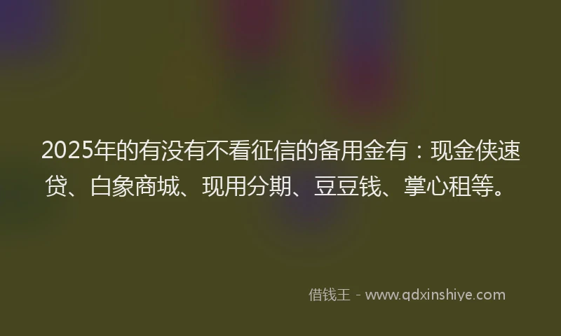 2025年的有没有不看征信的备用金有：现金侠速贷、白象商城、现用分期、豆豆钱、掌心租等。