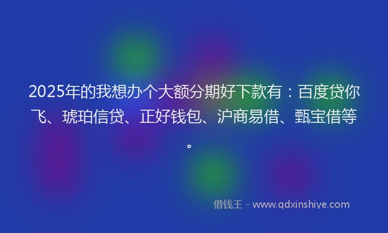 2025年的我想办个大额分期好下款有：百度贷你飞、琥珀信贷、正好钱包、沪商易借、甄宝借等。