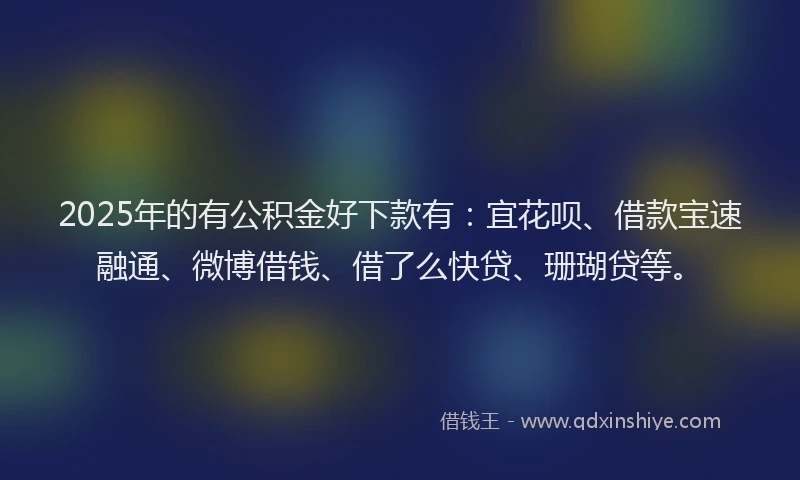 2025年的有公积金好下款有：宜花呗、借款宝速融通、微博借钱、借了么快贷、珊瑚贷等。