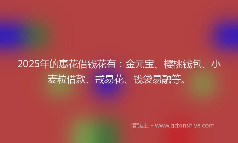 2025年的惠花借钱花有：金元宝、樱桃钱包、小麦粒借款、戒易花、钱袋易融等。