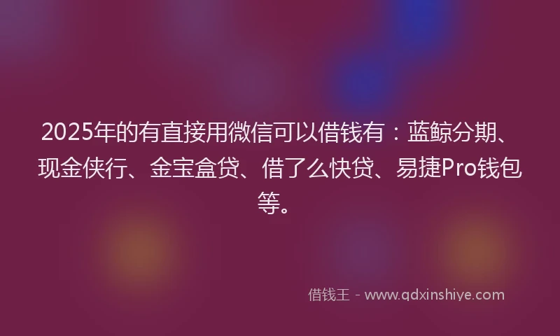 2025年的有直接用微信可以借钱有：蓝鲸分期、现金侠行、金宝盒贷、借了么快贷、易捷Pro钱包等。