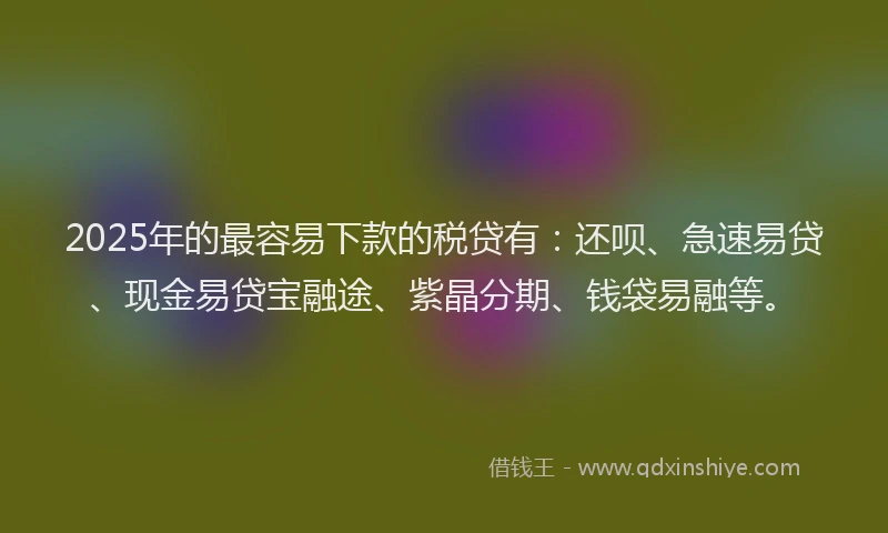 2025年的最容易下款的税贷有：还呗、急速易贷、现金易贷宝融途、紫晶分期、钱袋易融等。