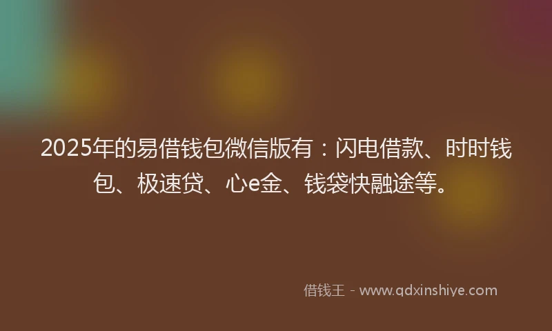 2025年的易借钱包微信版有：闪电借款、时时钱包、极速贷、心e金、钱袋快融途等。