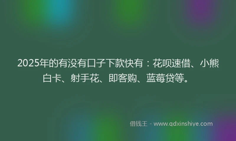 2025年的有没有口子下款快有：花呗速借、小熊白卡、射手花、即客购、蓝莓贷等。