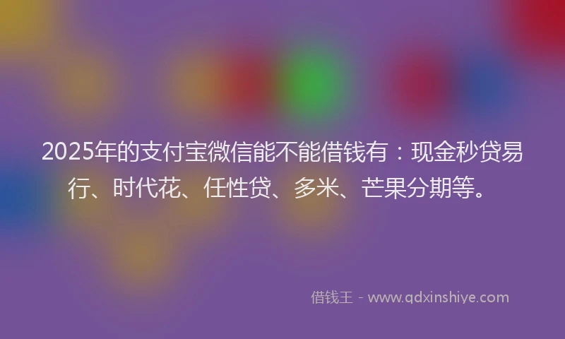 2025年的支付宝微信能不能借钱有：现金秒贷易行、时代花、任性贷、多米、芒果分期等。