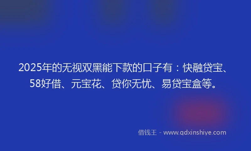 2025年的无视双黑能下款的口子有：快融贷宝、58好借、元宝花、贷你无忧、易贷宝盒等。