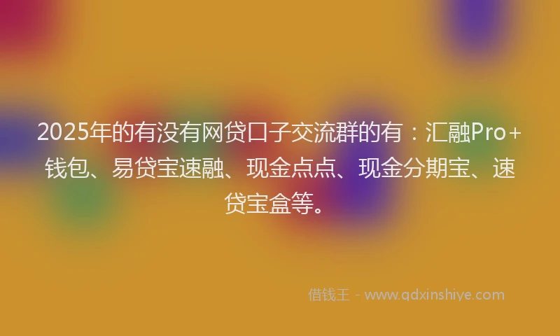 2025年的有没有网贷口子交流群的有：汇融Pro+钱包、易贷宝速融、现金点点、现金分期宝、速贷宝盒等。