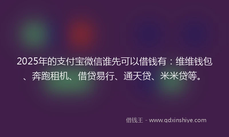 2025年的支付宝微信谁先可以借钱有：维维钱包、奔跑租机、借贷易行、通天贷、米米贷等。