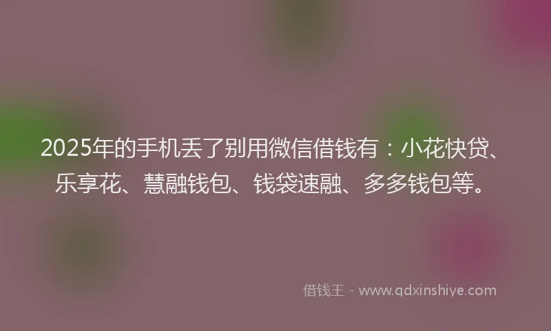 2025年的手机丢了别用微信借钱有：小花快贷、乐享花、慧融钱包、钱袋速融、多多钱包等。