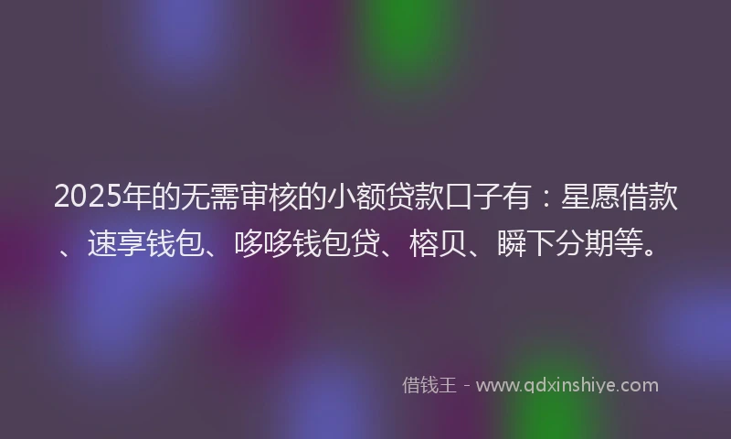 2025年的无需审核的小额贷款口子有：星愿借款、速享钱包、哆哆钱包贷、榕贝、瞬下分期等。