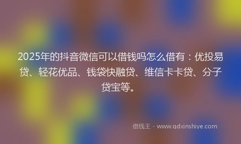 2025年的抖音微信可以借钱吗怎么借有：优投易贷、轻花优品、钱袋快融贷、维信卡卡贷、分子贷宝等。