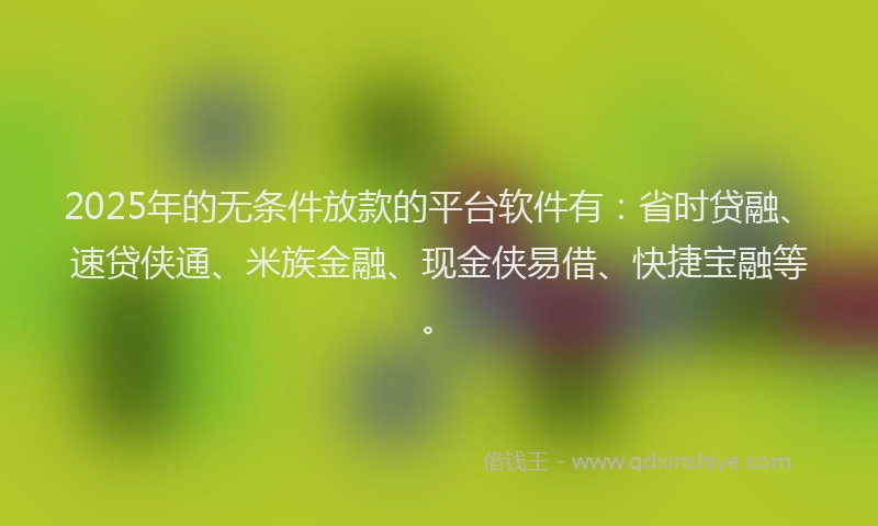 2025年的无条件放款的平台软件有：省时贷融、速贷侠通、米族金融、现金侠易借、快捷宝融等。