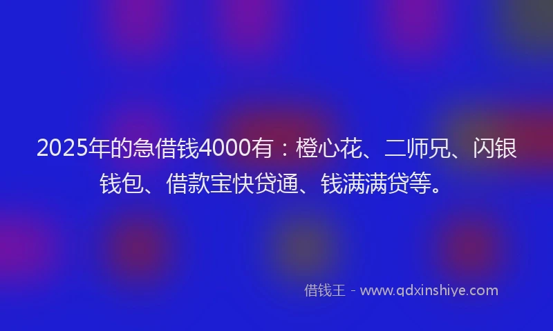 2025年的急借钱4000有：橙心花、二师兄、闪银钱包、借款宝快贷通、钱满满贷等。