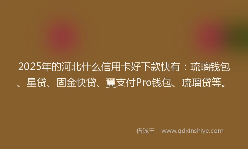 2025年的河北什么信用卡好下款快有：琉璃钱包、星贷、固金快贷、翼支付Pro钱包、琉璃贷等。