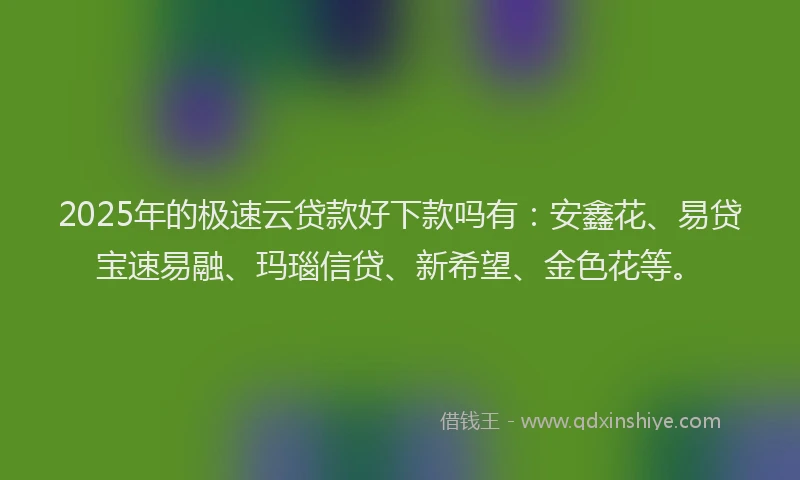 2025年的极速云贷款好下款吗有：安鑫花、易贷宝速易融、玛瑙信贷、新希望、金色花等。