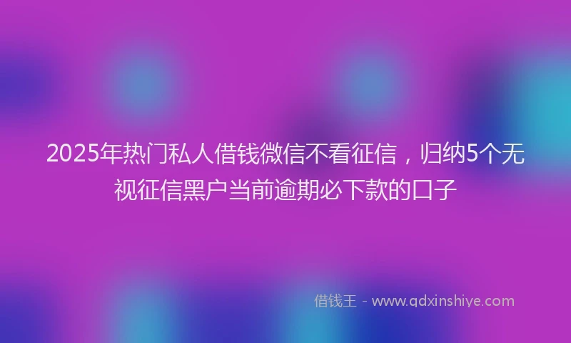2025年热门私人借钱微信不看征信，归纳5个无视征信黑户当前逾期必下款的口子