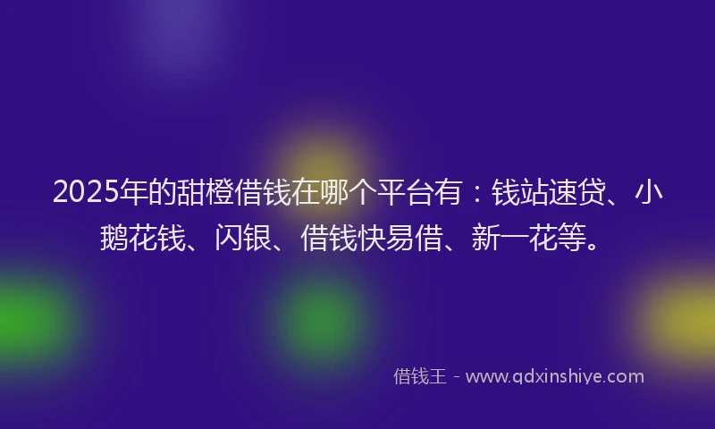 2025年的甜橙借钱在哪个平台有：钱站速贷、小鹅花钱、闪银、借钱快易借、新一花等。